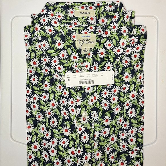 J Crew Short-sleeve Linin Shirt in Daisy Print - Picture 1 of 1